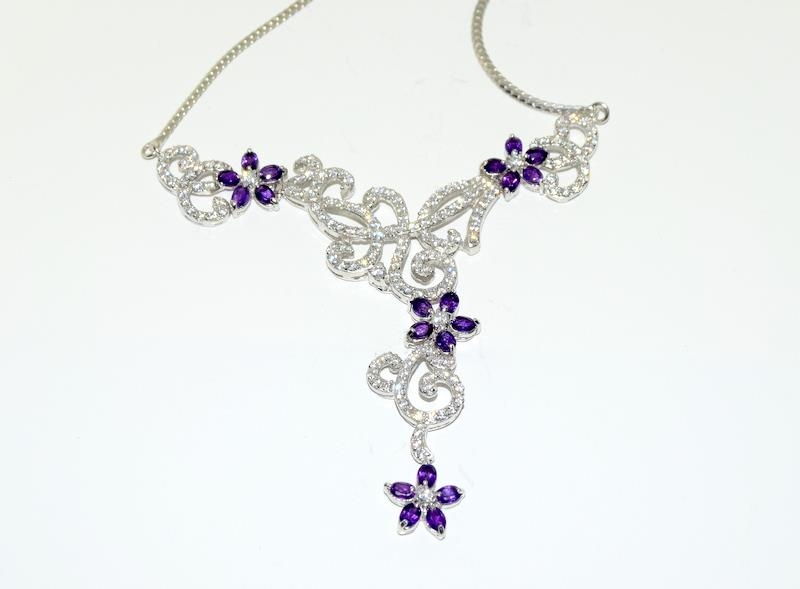 Silver & Amethyst Epoque Style 3 point Star Necklace