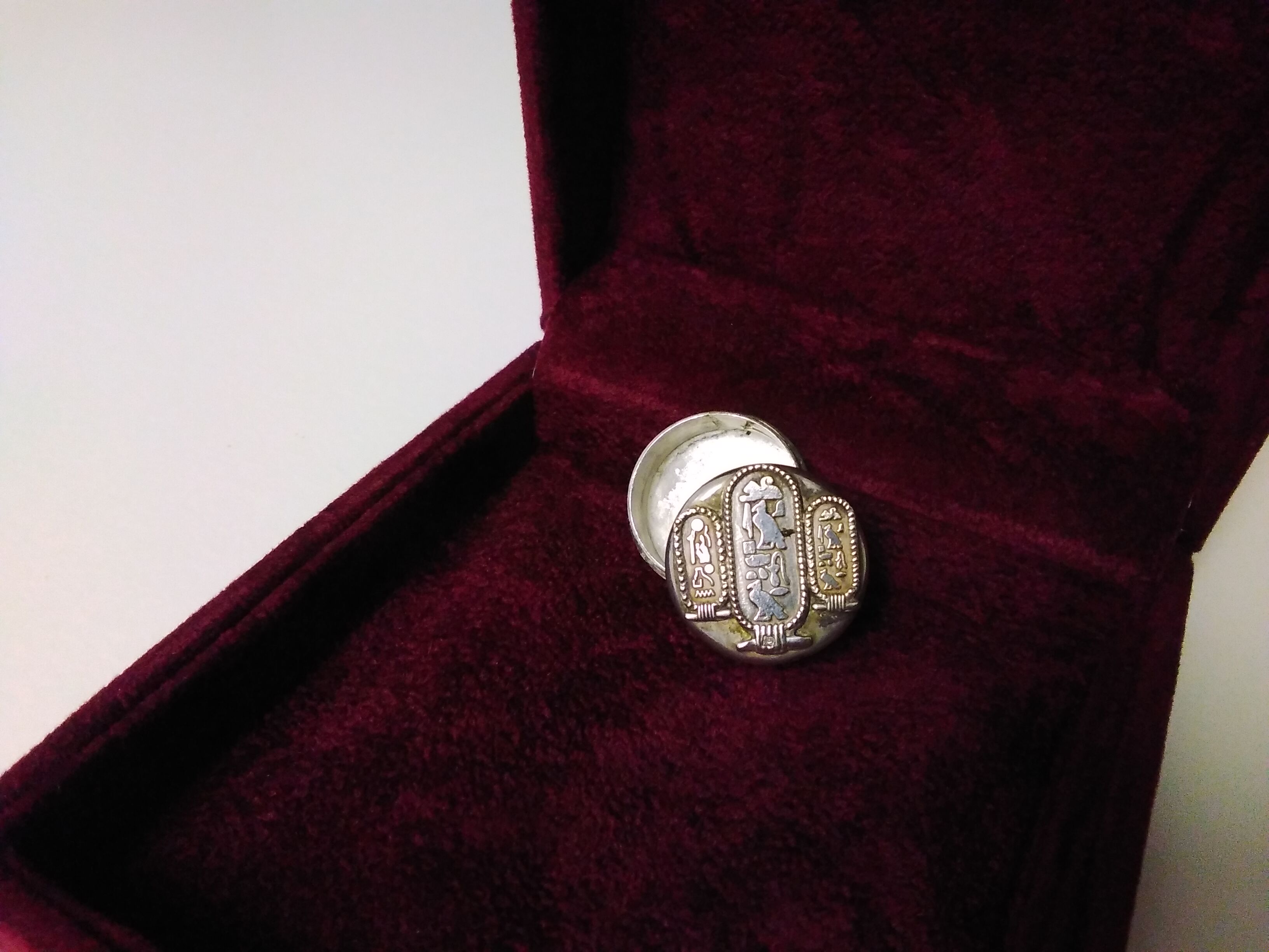 Art Deco Silver Circular Box with sophisticated Hieroglyphic  Design SizeA