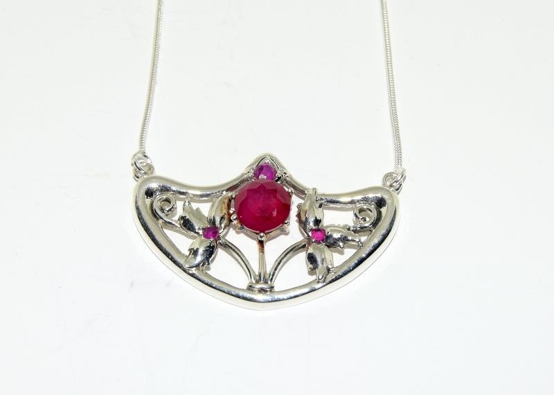 Silver 925 Rubyiite Stone Pendant Necklace