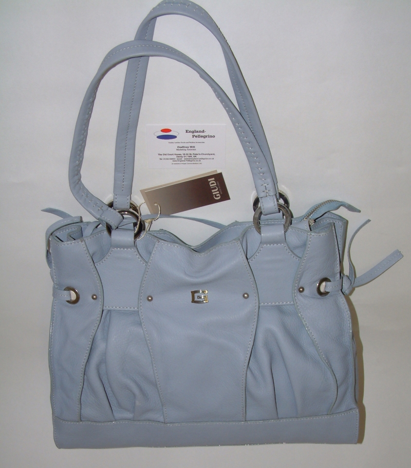 Giudi Italy Designer G5560 Large Ladies Sky Blue Denim Style Handbag